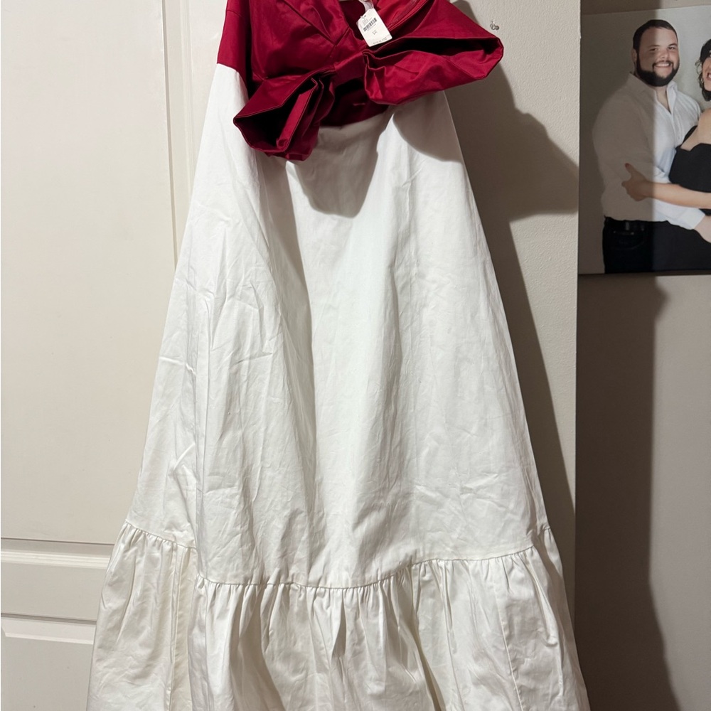 Anthropologie White Maxi Dress with Red Bodice Detail